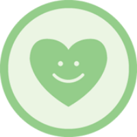 A heart badge with a smiley face