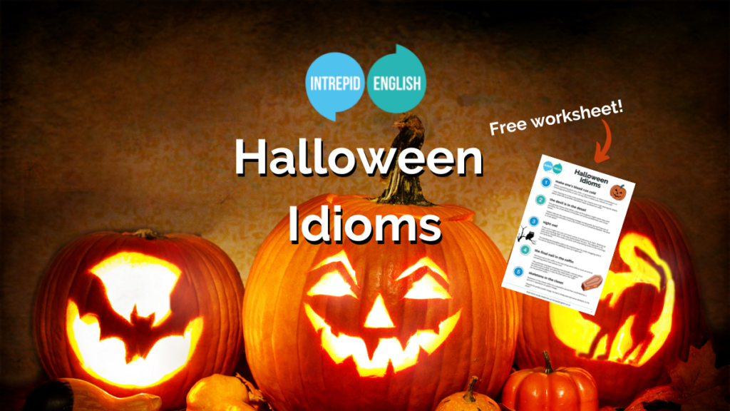 Three pumpkins with spooky carvings. A halloween idioms worksheet